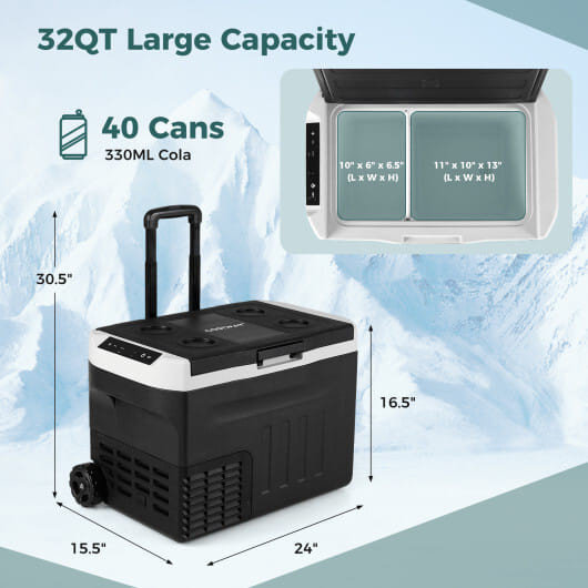 12V Car Refrigerator 32QT with Touch Panel and Removable Divider-M - Color: Black - Size: M D681-AX10013US-30