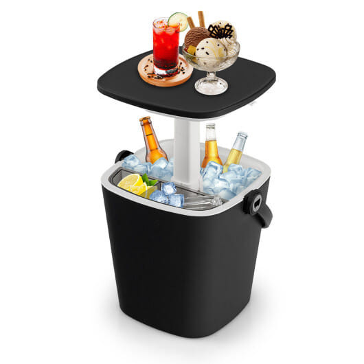 3-in-1 Portable Cooler Bar Table with Bottle Opener and Lift Top Lid for Camping Poolside-Black - C D681-NP11636BK