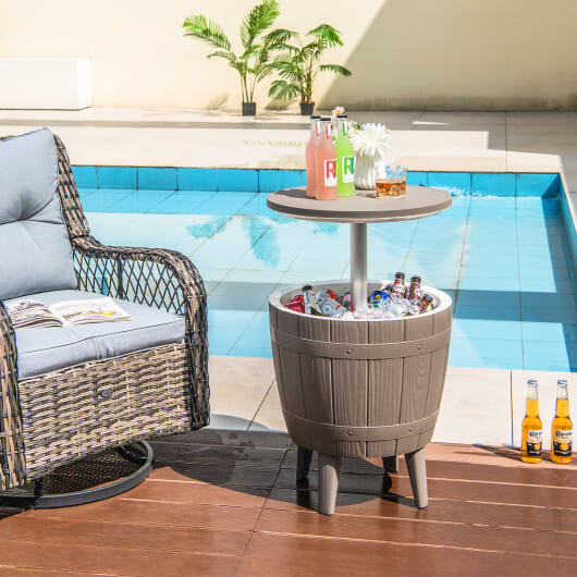 10 Gallon Cooler Bar Table Outdoor Coffee Table Ice Bucket with Telescopic Tabletop for Beer and Wi D681-NP11637CF