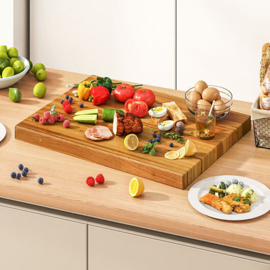 Teak Wood Cutting Board Extra Large 24 Inch Reversible Cutting Board with Handle B593-KC57227