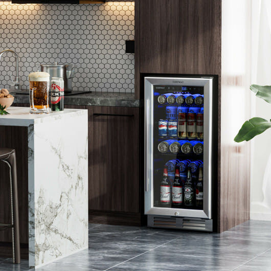 15 Inch 100 Can Built-in Freestanding Beverage Cooler Refrigerator with Adjustable Temperature and  B593-FP10126US