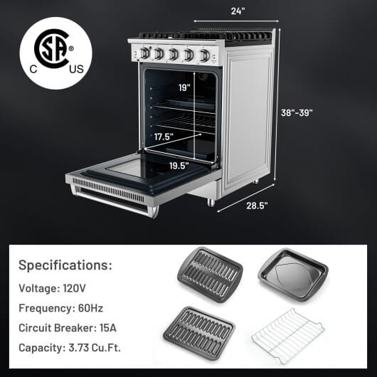 24 Inches Freestanding Natural Gas Range with 4 Burners Cooktop - Color: Silver D681-FP10540