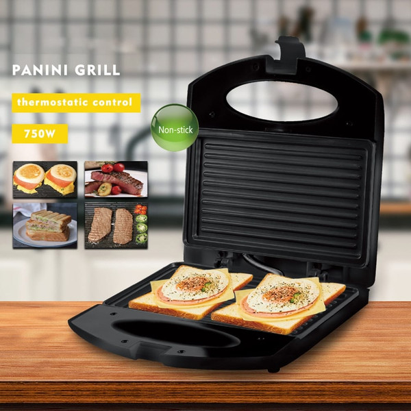 750W Mini Baking Toaster Household Multi-function Non-stick Double-sided Heating Bread Maker Striped K484-FQZHE_4MTQ3OTN