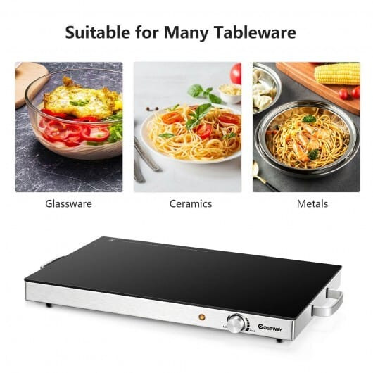 22 x 14 Inch Electric Warming Tray Hot Plate Dish Warmer with Adjustable Temperature - Color: Silver D681-KC52906US