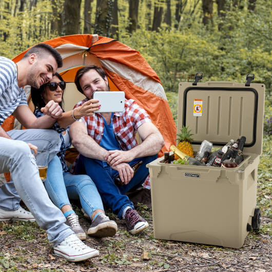 42 Quart Hard Cooler with Wheels and Handle-Tan - Color: Tan D681-GP11734SA