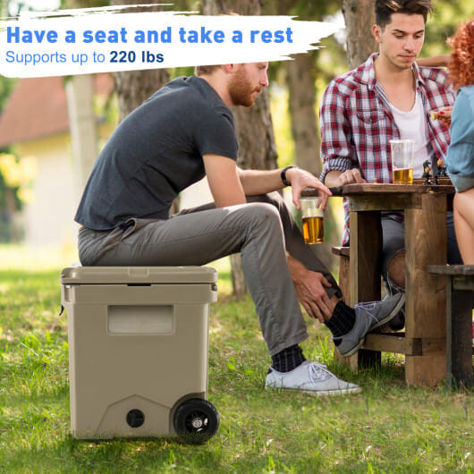 42 Quart Hard Cooler with Wheels and Handle-Tan - Color: Tan D681-GP11734SA