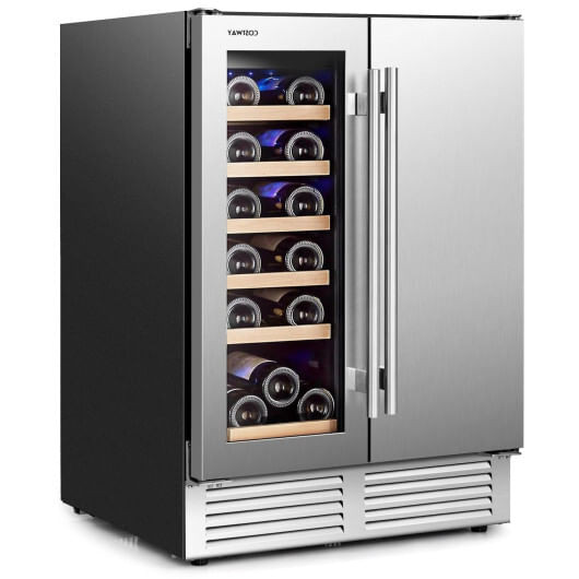 2-in-1 Beverage and Wine Cooler with Independent Temperature Control and LED Lights-Silver B593-FP10382US