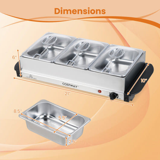 Electric Buffet Server Food Warmer with 3 Removable Trays D681-ES10508US