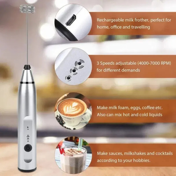 Color: Light Grey - Portable Electric Milk Frothers Handheld Blender USB Mini Coffee Maker Whisk Mi F640-12000037886361055