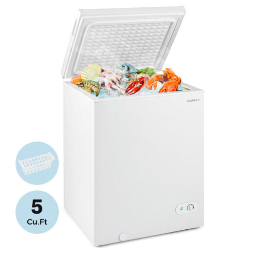 141 L/5 Cu.Ft Compact Chest Freezer with 7-Gear Adjustable Temperature-White - Color: White D681-FP11028US-WH