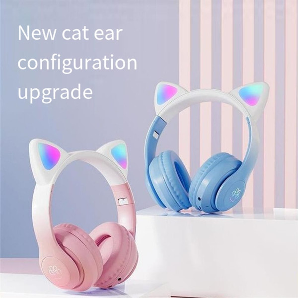 Wireless Bluetooth Headphone Cute Cat Ear Gradient Color Luminous Head-mounted Gaming Headset white K484-FQZCO_565JIVMH
