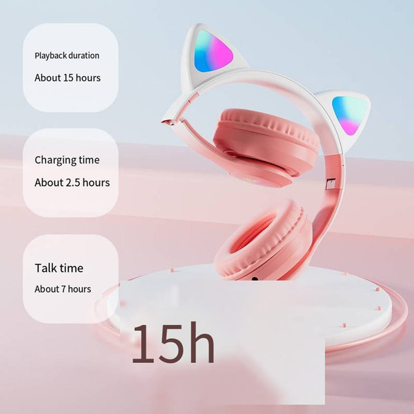 Wireless Bluetooth Headphone Cute Cat Ear Gradient Color Luminous Head-mounted Gaming Headset white K484-FQZCO_565JIVMH