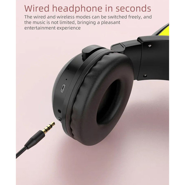 Wireless Cat Ear Headset Noise Canceling Longer Playtime Lighting Headphones over Ear Folding Headp K484-PEL_0R6C0TER