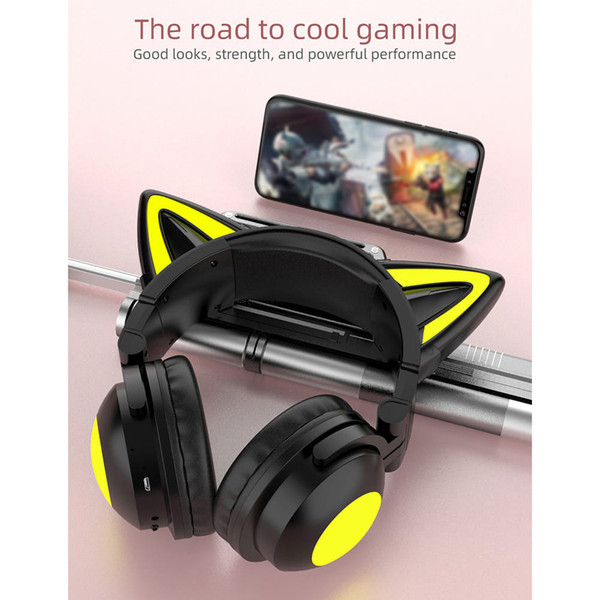 Wireless Cat Ear Headset Noise Canceling Longer Playtime Lighting Headphones over Ear Folding Headp K484-PEL_0R6C0TER