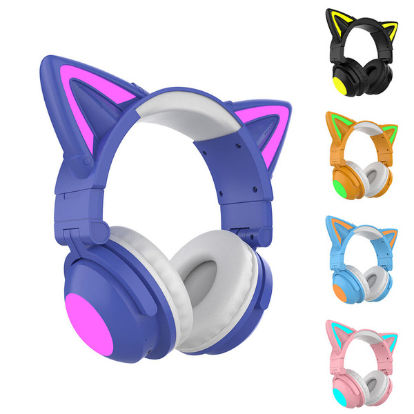Wireless Cat Ear Headset Noise Canceling Longer Playtime Lighting Headphones over Ear Folding Headp K484-PEL_0R6C0TER