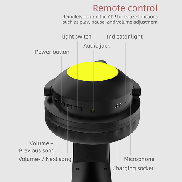 Wireless Cat Ear Headset Noise Canceling Longer Playtime Lighting Headphones over Ear Folding Headp K484-PEL_0R6C0TER