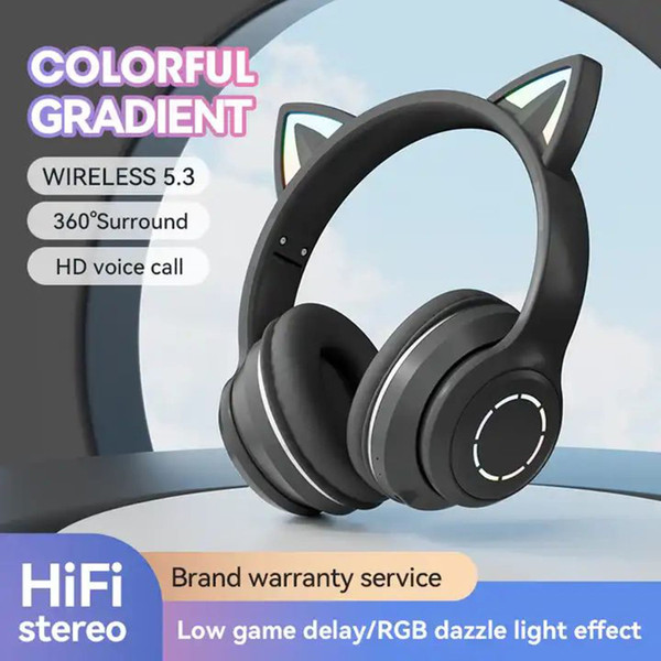 Gradient Cat Ears Noise Canceling Headset Stereo Sound Headphones Wireless Headphones With Built-in K484-PEL_0RD4ZSEZ