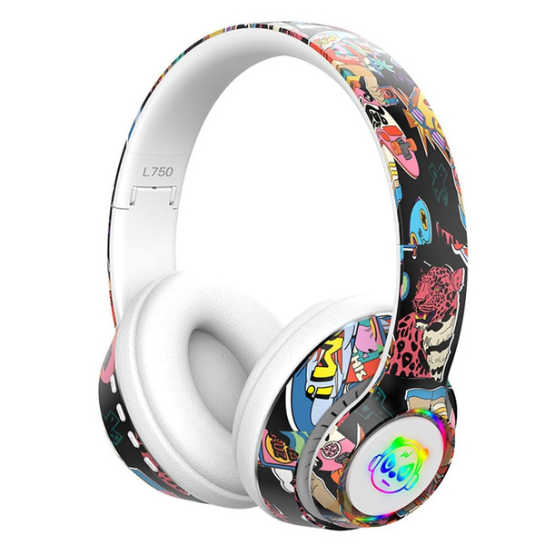 Graffiti Foldable Bluetooth Headphones Wireless Sports Headset Noise Reduction Gaming Earphone White K484-FQZCO_09LZ9H48