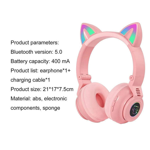 STN26 Headphones With Built-in Microphone Colorful Lights Cat Ear Shape Over Ear Wireless Headphone K484-PEL_0QPLWPX1