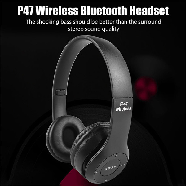 P47 Wireless Headsets On-Ear Stereo Earphones Longer Playtime USB Charging For Smart Phone Computer K484-PEL_0QBVY4K4