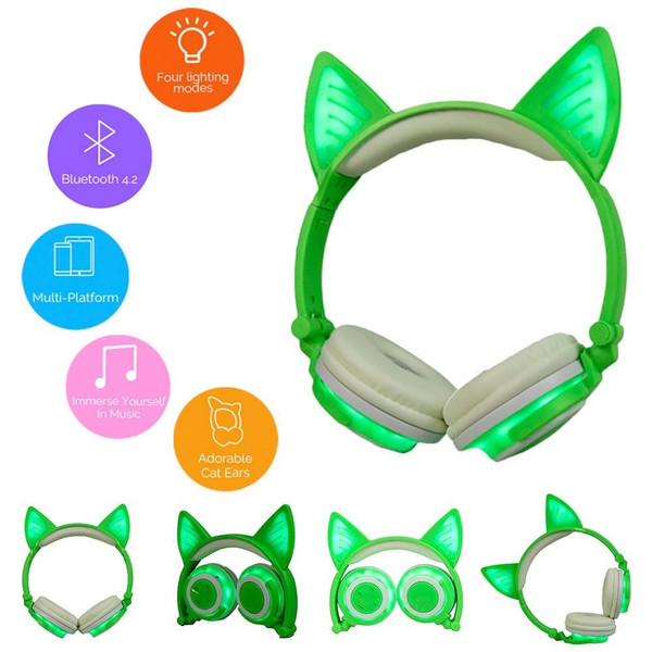 Cute Cat Ear Rechargeable Gaming Headset with LED Lights Colorful Over Ear Foldable Headphones with K484-PEL_09FWG3VR