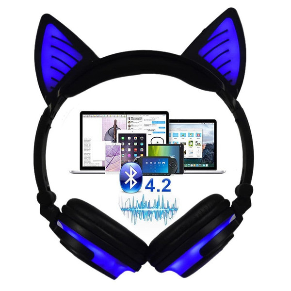 Cute Cat Ear Rechargeable Gaming Headset with LED Lights Colorful Over Ear Foldable Headphones with K484-PEL_09FWG3VR
