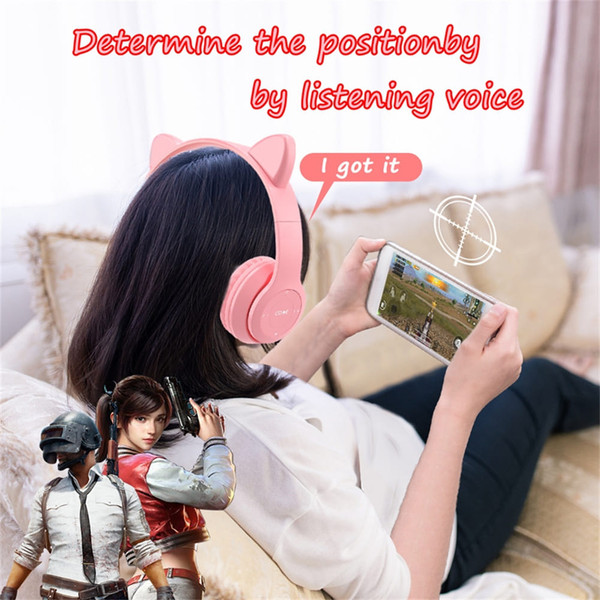 P47 Kids Headphones With Cat Ear RGB Led Light Up Foldable Over-Ear Headphones With AUX 3.5mm Wirel K484-PEL_0QJ6S78N