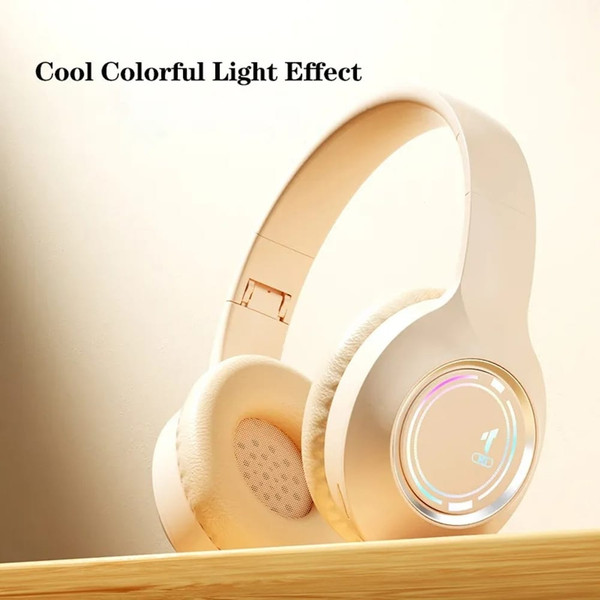 Wireless Headphones Over Ear Stereo Sound Lighting Earphones Foldable Gaming Headset For Laptop PC  K484-PEL_0R3R3IRM