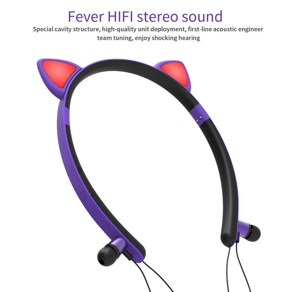 Wireless Earbuds Sweatproof Noise Canceling Earphones Glowing Cartoon Cat Ears Hair Band Headset Fo K484-PEL_0R692BRA