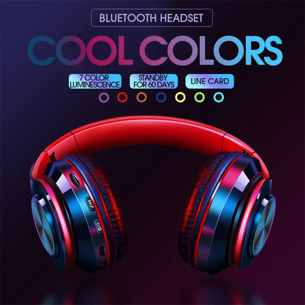 B39 Earphone Wireless Bluetooth Headset Colorful Luminous Subwoofer Music Game Sports Headphone red K484-PEL_0PL5NSJK
