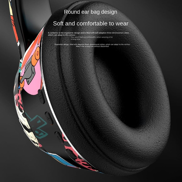 Graffiti Foldable Bluetooth Headphones Wireless Sports Headset Noise Reduction Gaming Earphone black K484-FQZCO_09LZ90U0