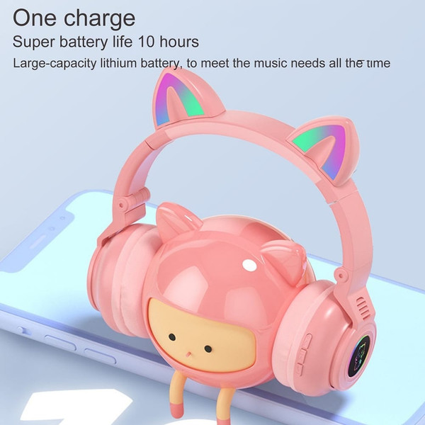 STN26 Headphones With Built-in Microphone Colorful Lights Cat Ear Shape Over Ear Wireless Headphone K484-PEL_0QPLEYZD