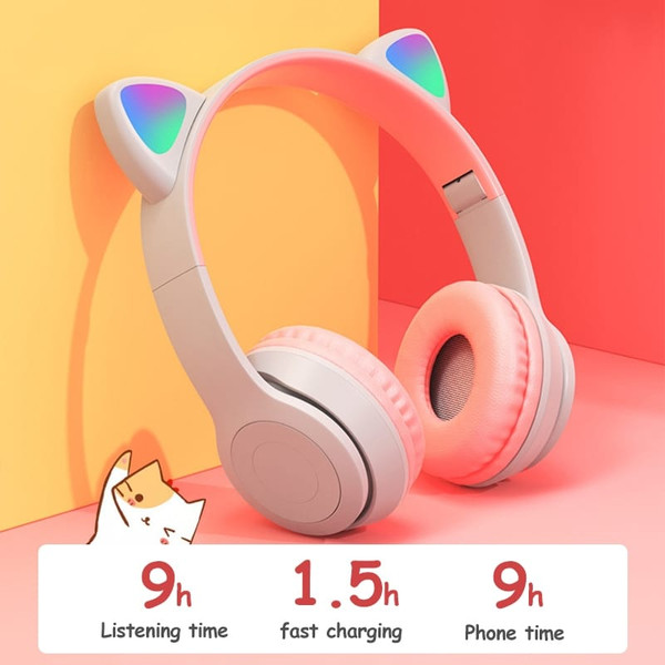 P47m Bluetooth 5.0 Headphones Big Cat Ear Wire-controlled Gaming Headset Hifi Sports Earphones black K484-PEL_0POS2385
