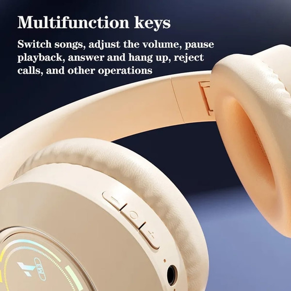 Wireless Headphones Over Ear Stereo Sound Lighting Earphones Foldable Gaming Headset For Laptop PC  K484-PEL_0R3R512Y