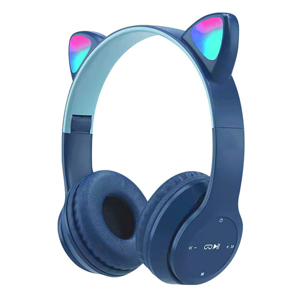 P47 Kids Headphones With Cat Ear RGB Led Light Up Foldable Over-Ear Headphones With AUX 3.5mm Wirel K484-PEL_0QJ67EFT