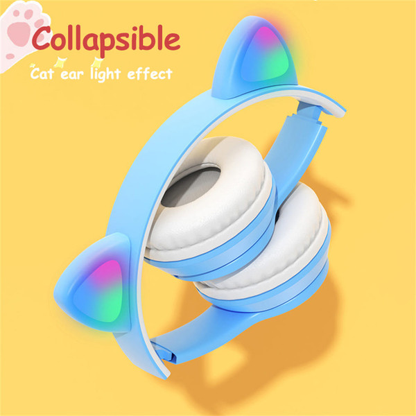 P47 Kids Headphones With Cat Ear RGB Led Light Up Foldable Over-Ear Headphones With AUX 3.5mm Wirel K484-PEL_0QJ67EFT