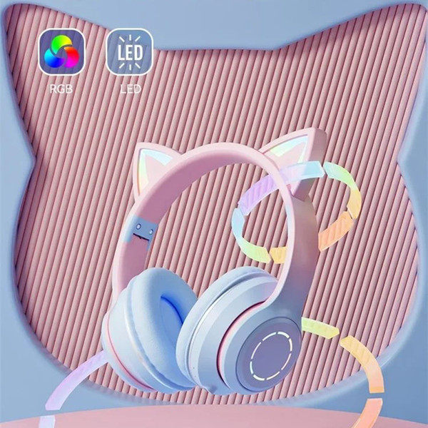 Gradient Cat Ears Noise Canceling Headset Stereo Sound Headphones Wireless Headphones With Built-in K484-PEL_0RD4LAYJ
