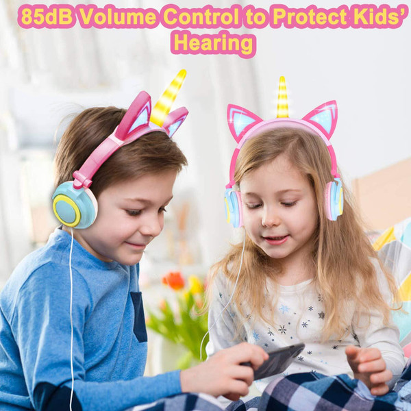 Cute Kids Cat Ear Headphones Wired Adjustable for Boys Girls Tablet Kids Headband Earphone Foldable K484-PEL_09FUB0GL