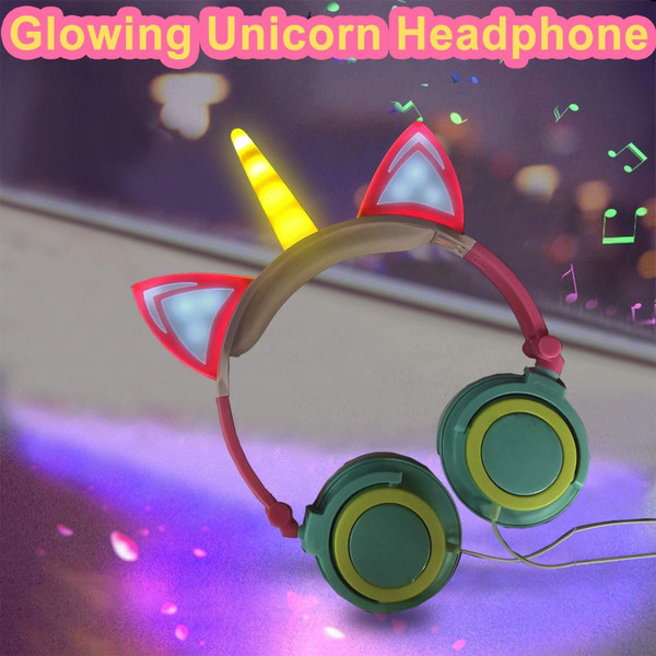 Cute Kids Cat Ear Headphones Wired Adjustable for Boys Girls Tablet Kids Headband Earphone Foldable K484-PEL_09FUB0GL