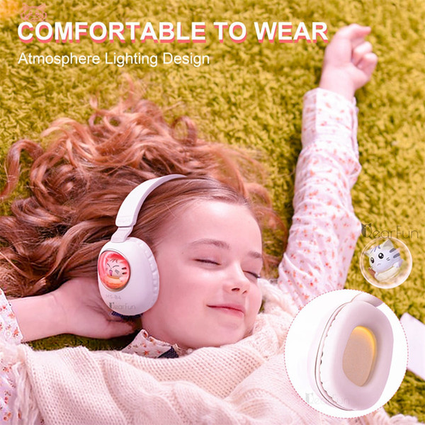 Kids Headphones With Mic LED Light Up 3D Cat Wireless Kids Headphones Adjustable Headband Over Ear  K484-PEL_0QNAH4FH