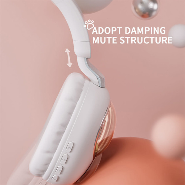 Kids Headphones With Mic LED Light Up 3D Cat Wireless Kids Headphones Adjustable Headband Over Ear  K484-PEL_0QNAH4FH