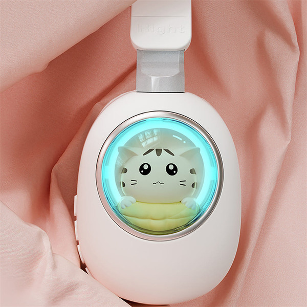 Kids Headphones With Mic LED Light Up 3D Cat Wireless Kids Headphones Adjustable Headband Over Ear  K484-PEL_0QNAH4FH