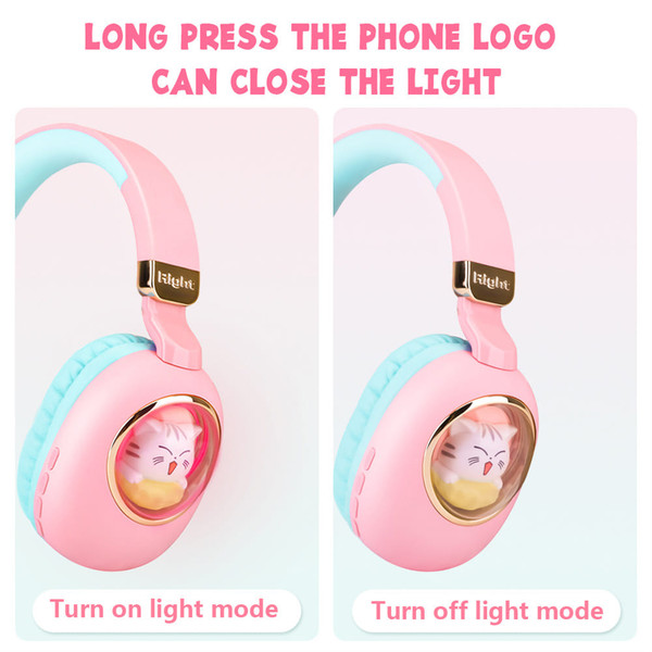Kids Headphones With Mic LED Light Up 3D Cat Wireless Kids Headphones Adjustable Headband Over Ear  K484-PEL_0QNAH4FH