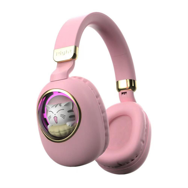 Kids Headphones With Mic LED Light Up 3D Cat Wireless Kids Headphones Adjustable Headband Over Ear  K484-PEL_0QNAH4FH
