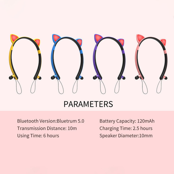 Wireless Earbuds Sweatproof Noise Canceling Earphones Glowing Cartoon Cat Ears Hair Band Headset Fo K484-PEL_0R6996OO