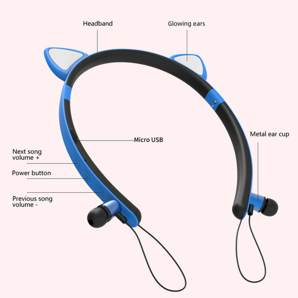 Wireless Earbuds Sweatproof Noise Canceling Earphones Glowing Cartoon Cat Ears Hair Band Headset Fo K484-PEL_0R6996OO