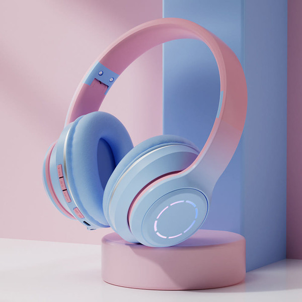 Foldable Bluetooth 5.2 Headphones Gradient Color Design Music Earphone Wireless Gaming Headset black K484-FQZCO_RGDLC1KA