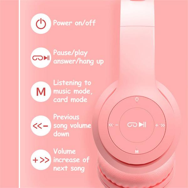 P47 Kids Headphones With Cat Ear RGB Led Light Up Foldable Over-Ear Headphones With AUX 3.5mm Wirel K484-PEL_0QJ631BN