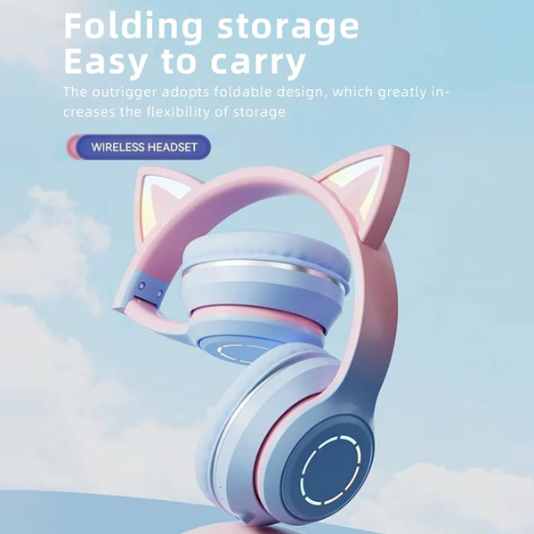 Gradient Cat Ears Noise Canceling Headset Stereo Sound Headphones Wireless Headphones With Built-in K484-PEL_0RD41Z7D