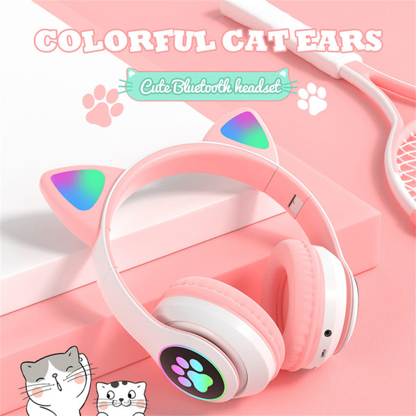 Cute Cat Ears Wireless Headphones with Mic Stereo Music Gaming Led RGB Bluetooth Headset Purple K484-PEL_0MYFB7UR